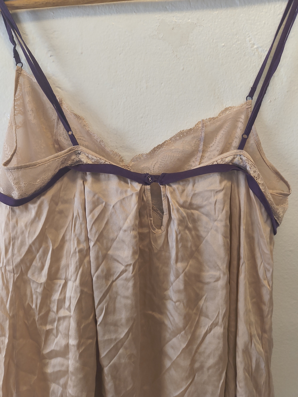 Blush/Cream Silk Blend Lace Babydoll Chemise Purple Trim L - Picture 4 of 8